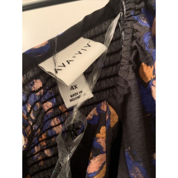 Ava & Viv Women's Plus Size 4X Floral Print Long Sleeve Blouse Top - Picture 3 of 9